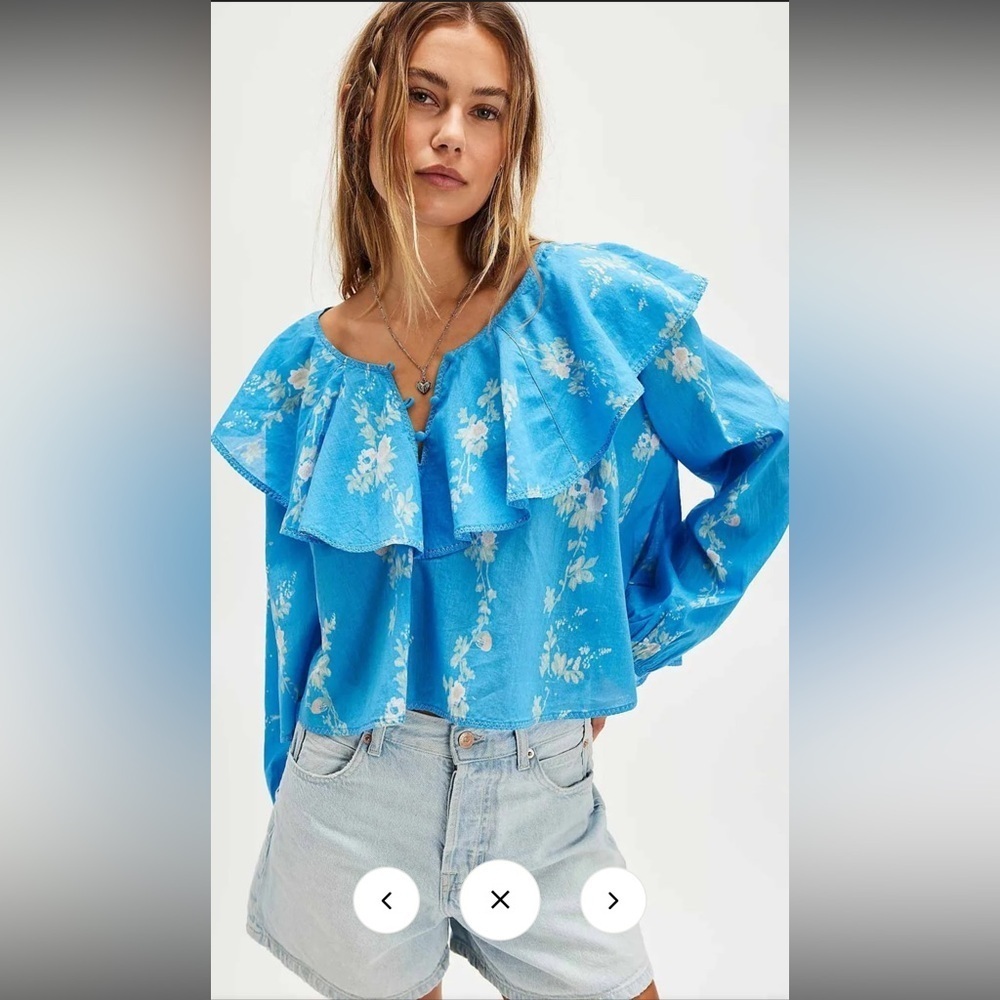 NWOT Free People Camilla Printed Blouse Cropped Top